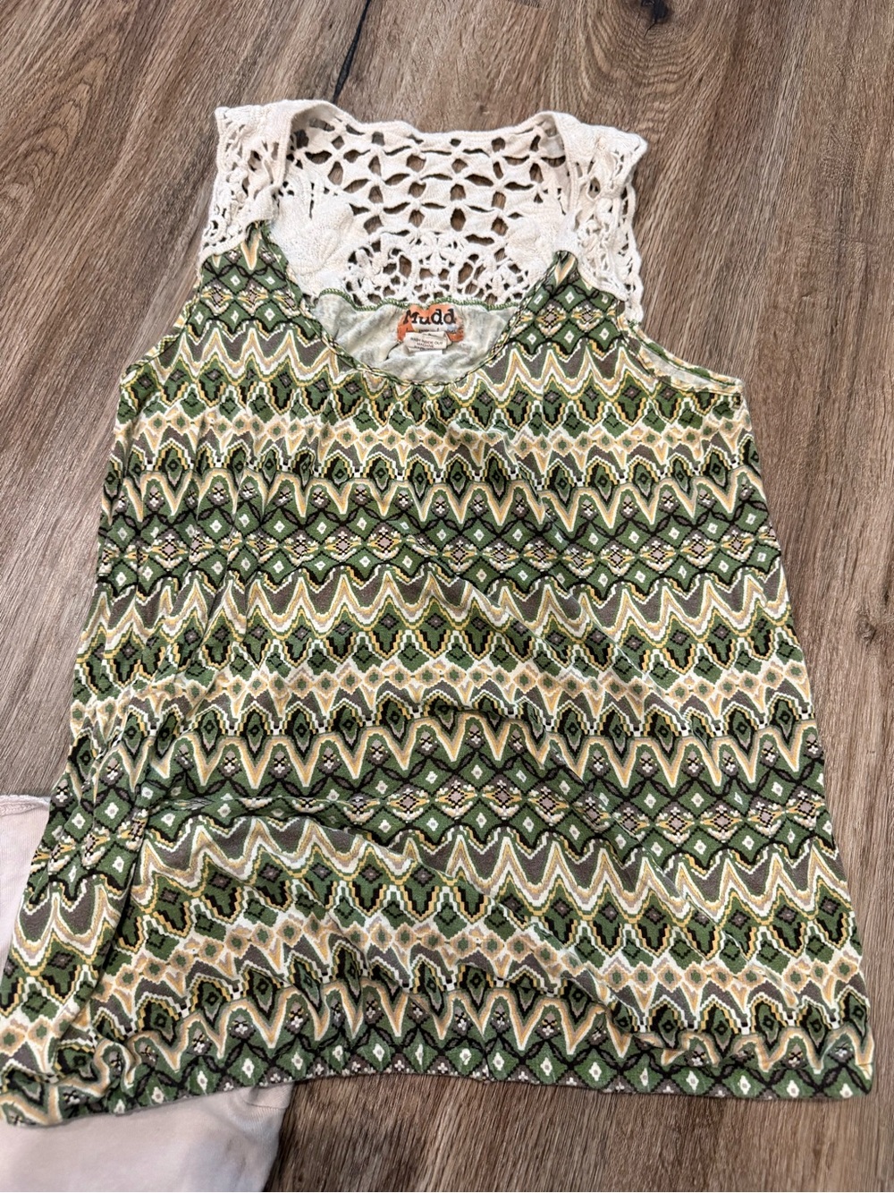 Mudd Green Geometric Crochet Yoke Tank